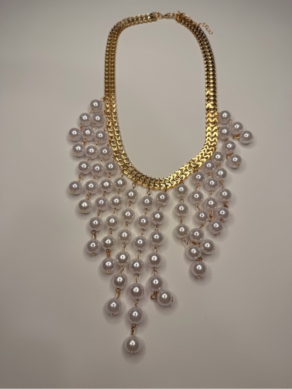 Gold-Tone Layered Pearl Bib Necklace - White Pearls - Picture 6 of 10